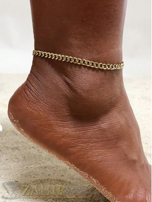  Висококачествена стоманена гривна за крак топ верижка  0,4 см широка, дължина 22+5 см, златно покритие - GK1334